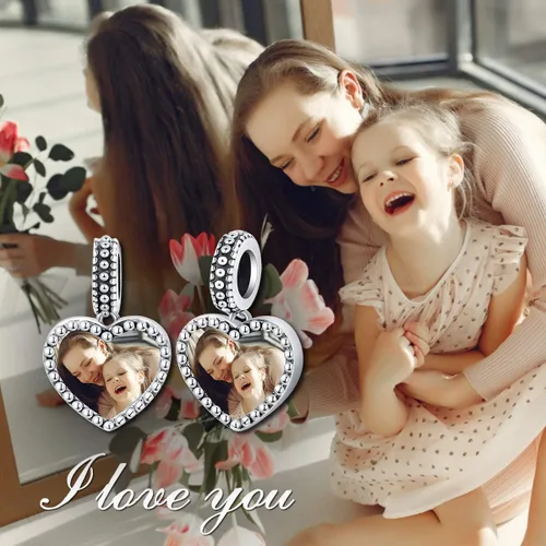 Vista 5 de LONAGO Dije de foto personalizado para pulsera, dije de imagen personalizado para 2 fotos, regalo de plata de ley para mujeres y niñas, Plata