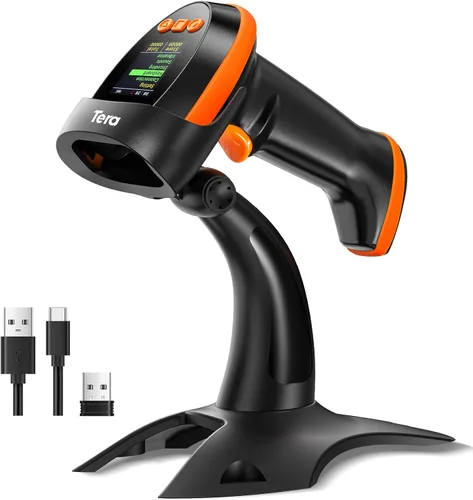 Vista 8 de Tera Escáner de Código de Barras Inalámbrico con Pantalla: Versión Pro 1D 2D QR con Teclado de Configuración, Cuna de Carga, Funciona con Bluetooth