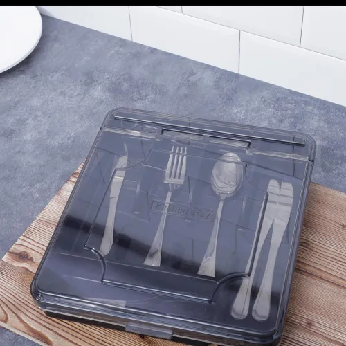 Vista 6 de Organizador de cubiertos con tapa, organizador de cajones de utensilios. Tapa extraíble, 5 ranuras en total para cubiertos, cuchillos, tenedores