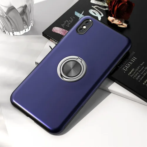 Vista 7 de Funda compatible con iPhone Xs Max con protector de pantalla de vidrio templado, funda híbrida 2 en 1, de ajuste delgado, con anillo magnético Azul
