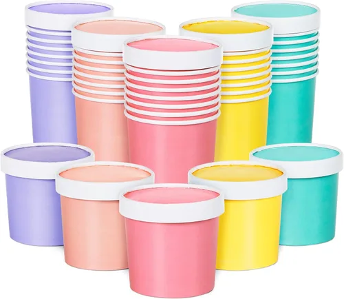 Vista 8 de MATICAN Vasos de papel para helado con tapas, paquete de 40 tazas de sopa de 9 onzas con tapas, recipientes desechables para helado, 9 onzas, 5