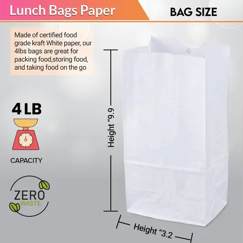 Vista 7 de Bolsas de papel blanco de 4 libras, bolsas para almuerzo, manualidades y comestibles, paquete de 500