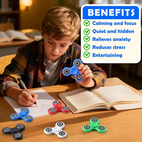 Vista 4 de SCIONE Fidget Spinners - Paquete de 5 juguetes sensoriales para aliviar el estrés para adultos y niños, juguetes para reducir la ansiedad, rellenos