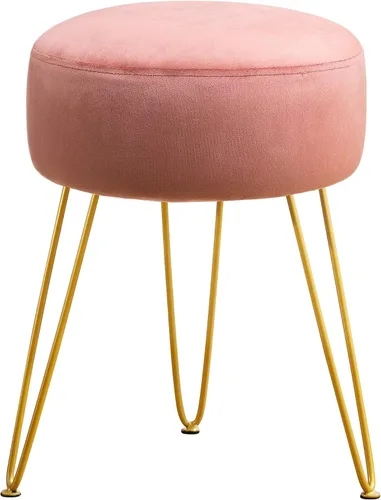 Vista 12 de LUE BONA Taburete de tocador, taburetes de tocador blancos para sala de maquillaje, taburete otomano redondo, reposapiés de terciopelo para tocador