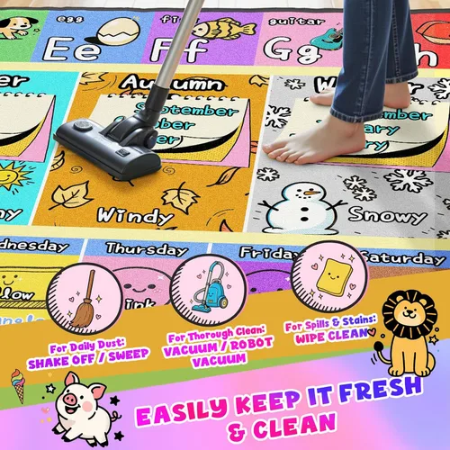 Vista 6 de ABC - Alfombra de juegos para niños de 3 x 5 pies, suave y antideslizante, tapete de juego educativo, aula preescolar, alfombra de guardería