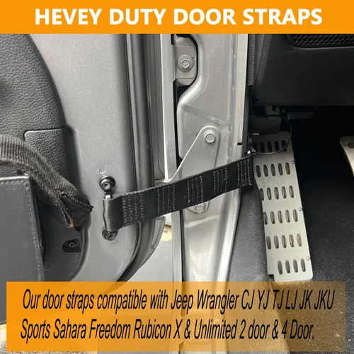 Vista 7 de Correa de puerta para Jeep Wrangler, correas de control de puerta para Jeep TJ JK JKU JL JLU, correa de límite de puerta ajustable resistente