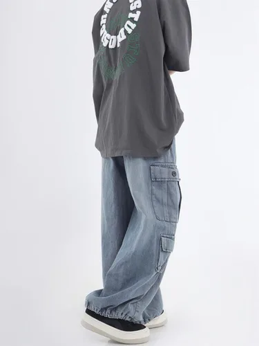 Vista 4 de Y2K Pantalones Vaqueros holgados Grunge Mujer Emo Cargo Pantalón Pierna Ancha Demin Fairycore Ropa Alternativa Gótica Jogger Streetwear