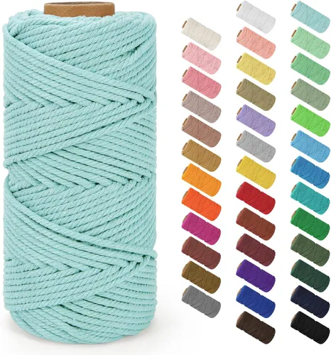 Vista 127 de Cuerda de macramé de 0.079 in x 220 yardas (656 pies), cuerda de algodón natural para colgar en la pared, ganchos de plantas, manualidades Verde