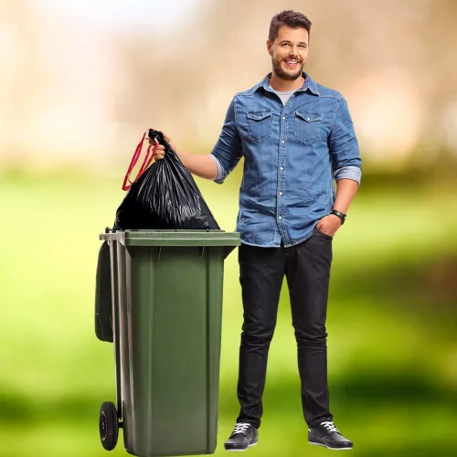 Vista 3 de BOLSAS DE BASURA DE COCINA ALTA NEGRA CON CORDON, 30 GALONES, 56 CT