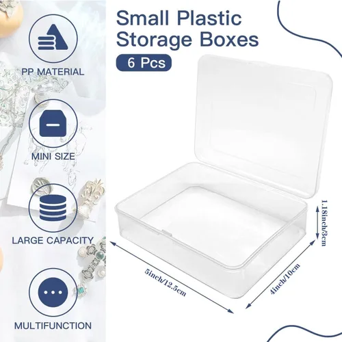Vista 2 de Goiio 6 piezas mini contenedores de almacenamiento de plástico con tapa, caja rectangular transparente de 5 x 4 x 1.3 pulgadas para recolectar