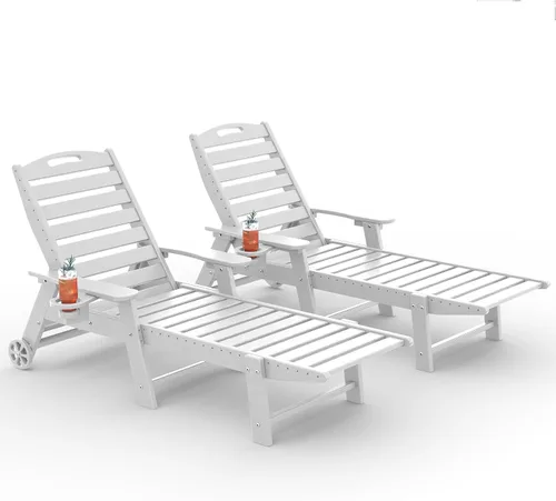 Vista 34 de Tumbona al aire libre, silla de descanso al aire libre con textura de madera, respaldo ajustable de 5 posiciones, silla de salón de polietileno