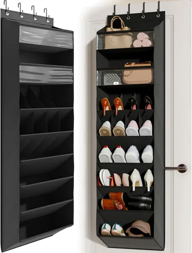 Vista 8 de Mefirt - Zapatero sobre la puerta para armario para más de 18 pares, organizador de zapatos de puerta con grandes bolsillos transpirables, zapatero
