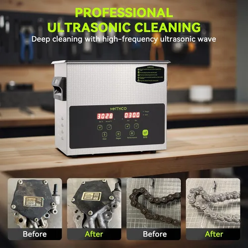 Vista 4 de Limpiador ultrasónico comercial de 3 litros, modo ECO, calentamiento, modo de desgasificación, excelente máquina de limpieza ultrasónica de ahorro