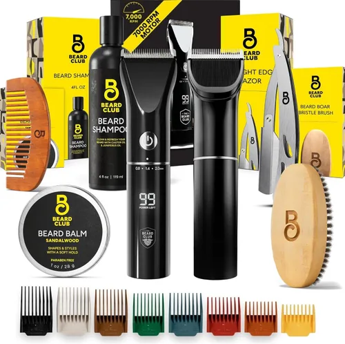 Vista 10 de The Beard Club Recortadora de barba para hombres – Cortadora eléctrica inalámbrica recargable de barba y pelo – Alta potencia 7000 RPM – 8 guías