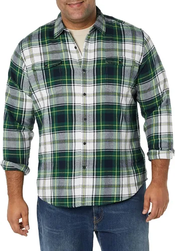 Vista 4 de Tienda Essentials Camisa de franela de manga larga con dos bolsillos para hombre