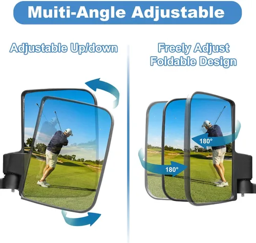 Vista 5 de Espejo universal para carrito de golf, espejos laterales para carrito de golf, espejos retrovisores para Club Car EZGO Yamaha UVT AVT Espejos