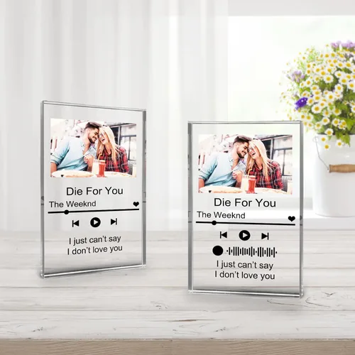 Vista 5 de Canción acrílica personalizada con foto personalizada con placa de música transparente Spotif QR, regalos de bloque de álbum acrílico personalizado