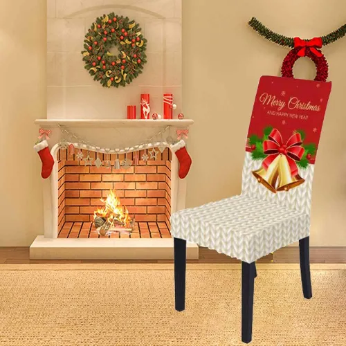 Vista 2 de XMNTG Juego de 6 fundas elásticas para sillas de comedor de Navidad, fundas para sillas Parsons, campanas de lazo, estampadas, extraíbles