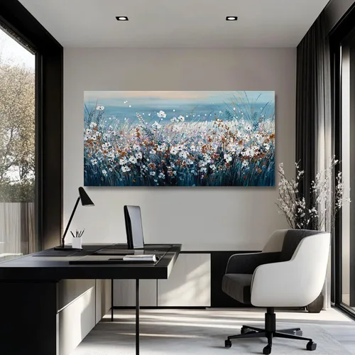 Vista 4 de GAIDUOMAI Lienzo de flores silvestres para dormitorio, lago azul, para colgar en la pared, obras de arte de naturaleza coloridas pinturas de pared