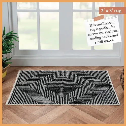 Vista 4 de Indigo Ink - Alfombra lavable, resistente a las manchas, decoración bohemia geométrica, fácil de limpiar, ideal para sala de estar, dormitorio