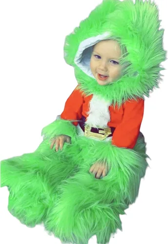 Vista 4 de Disfraz de monstruo verde para hombre de Navidad disfraz de Papá Noel y gorro de pelo verde