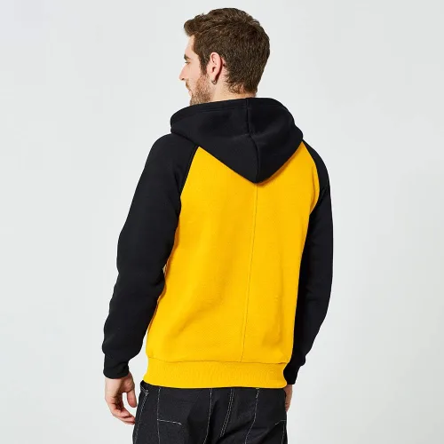 Vista 3 de Sudadera con manga larga estilo raglán en contraste, con forro polar, con capucha y bolsillo tipo canguro, para hombre