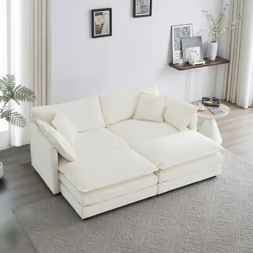 Vista 8 de WILLIAMSPACE Sofá individual de 41 pulgadas con otomana móvil, sillón tapizado moderno con 1 almohada, silla decorativa para sala de estar, sofá