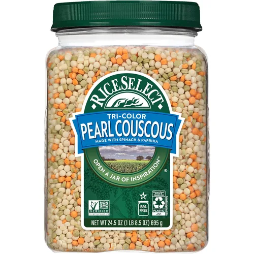 Vista 8 de RiceSelect Cuscús Perla con Cúrcuma, Pasta de Cuscús de Trigo Estilo Israelí, Sin GMO, Frasco de 21 onzas, (Paquete de 1)