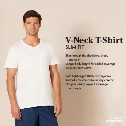 Vista 2 de Tienda Essentials Camiseta interior con cuello en V para hombre, transpirable, algodón, paquete de 6