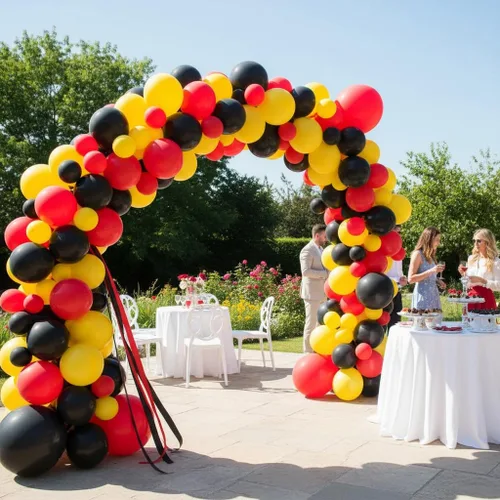 Vista 6 de TNWBA Globos rojos, negros y amarillos, 120 globos de látex, decoración de cumpleaños, boda, baby shower, fiesta Rojo Negro Amarillo