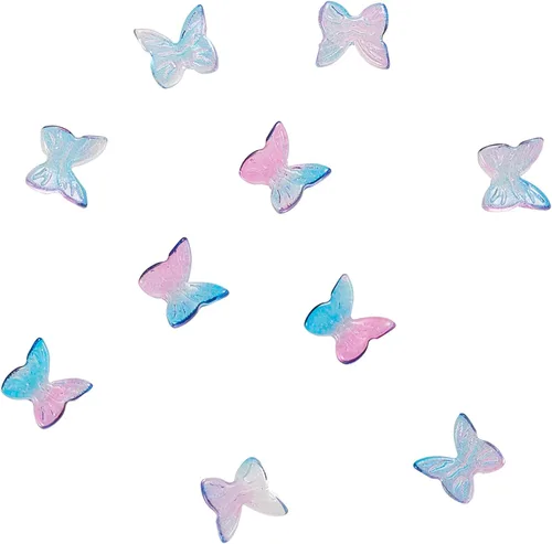 Vista 2 de LiQunSweet 200 piezas coloridas de cabujones de cristal en forma de mariposa 3D sin agujeros para adornos, fabricación de joyas, manualidades