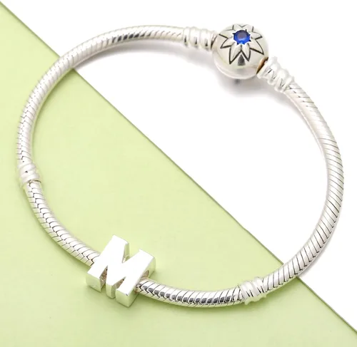 Vista 3 de ABUN Abalorio de plata de ley 925 con letra inicial de la A a la Z se adapta a pulseras collar Plata esterlina