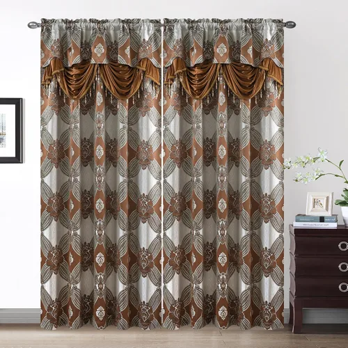 Vista 2 de Petrichor Cortinas Elegantes con Hilos Dorados y Plateados Juego de 2 Paneles - Tratamiento de Ventana de Lujo con Cenefa Adjunta, Respaldo