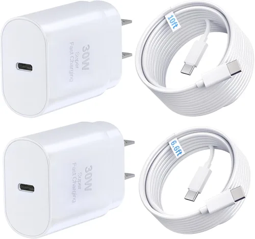 Vista 9 de TT&C - Cargador rápido USB C de 30 W con cables de 10 pies y 6.6 pies para iPhone 17, 16, 15 PD 3.0 Kit de bloque de pared compatible con iPhone