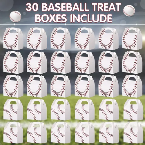 Vista 2 de Aoriher 30 cajas de golosinas de béisbol, regalos de fiesta de béisbol, bolsas de regalo temáticas deportivas con asas, decoraciones de fiesta