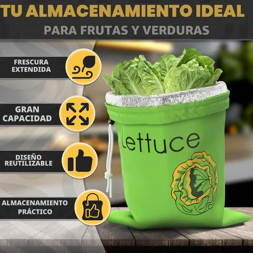 Vista 4 de Lechuga Keeper para refrigerador – Bolsas de almacenamiento reutilizables de 3 capas con forro de aluminio y cordón Transpirable, lavable