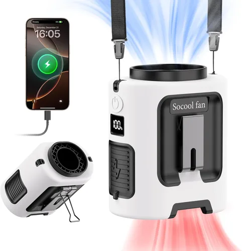 Vista 10 de Socool - Ventilador de cintura portátil con clip en el cinturón portátil de 5000 mAh, ventiladores personales recargables, ventilador de camisa