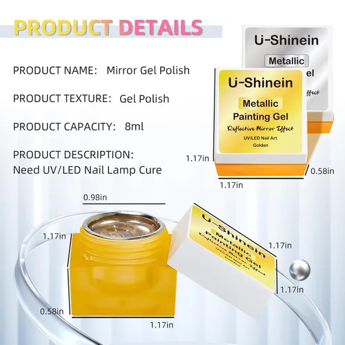 Vista 7 de Gel de pintura metálica de 2 x 0.3 fl oz, esmalte de uñas plateado y dorado, pintura de metal 3D, esmalte de gel de dibujo de espejo, esmalte