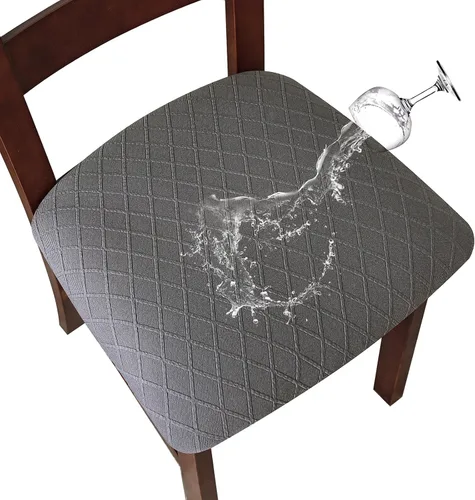 Vista 25 de Fundas de asiento impermeables para sillas de comedor, fundas para sillas de comedor y cocina (beige, 2 piezas) Jacquard Removable Machine