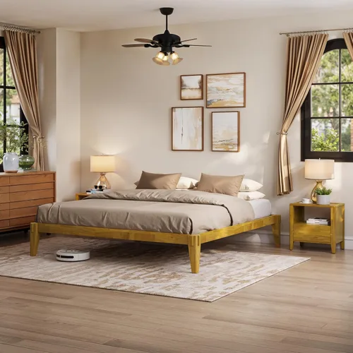 Vista 6 de Bme Chalipa Marco de Cama King de 14" - Plataforma de Cama de Madera Maciza - Marco de Cama de Carpintería Japonesa - Soporte de Listones de Madera