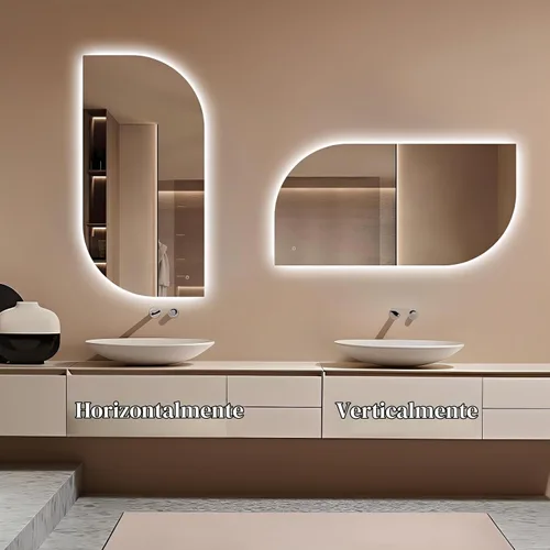 Vista 7 de [Usado] Espejo de baño LED irregular con luces, espejo retroiluminado sin marco de 40 x 20 pulgadas para pared, espejo inteligente regulable