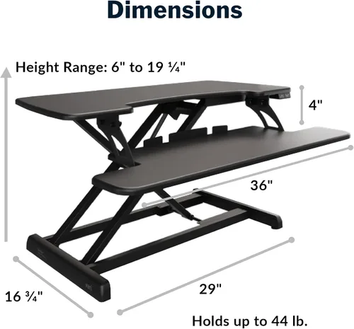 Vista 2 de Vari Varidesk Pro Plus 36 - Convertidor eléctrico de escritorio de pie, 11 ajustes de altura + elevación de resorte, diseño de 2 niveles, bandeja