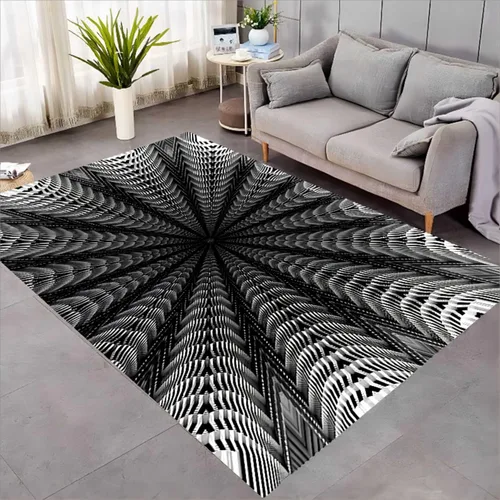 Vista 9 de Alfombra abstracta 3D de 3 x 4 pies, alfombra contemporánea con estampado de rayas irregulares, alfombra grande lavable para sala de estar