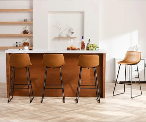 Vista 28 de HeuGah Juego de 2 taburetes de bar de piel sintética, sillas de comedor con patas de metal y respaldo suave, fáciles de montar