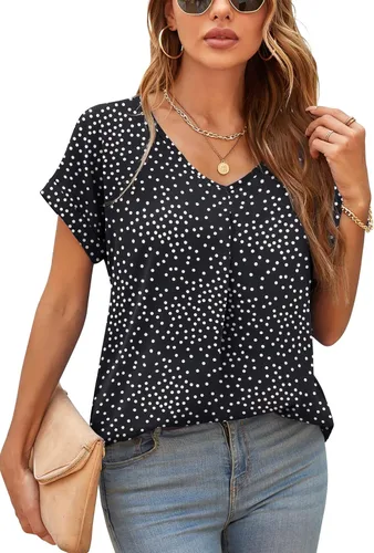 Vista 2 de QUEZHU - Blusas de verano para mujer, elegantes, de gasa, con cuello en V y estilo casual
