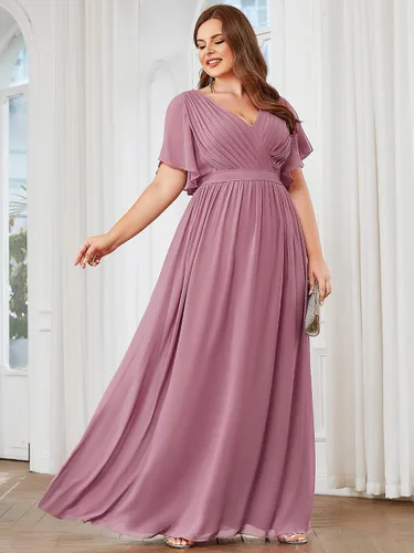 Vista 3 de Ever-Pretty Plus Vestido de dama de honor formal con cuello en V profundo y cintura elástica para mujer, talla grande, 0164A-DA