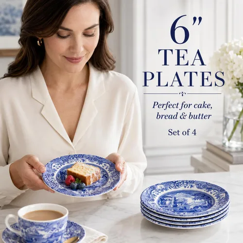 Vista 2 de Spode Plato de pan y mantequilla italiano azul, juego de 4