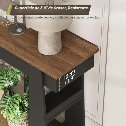 Vista 6 de Mesa consola de 63 pulgadas de largo para entrada, mesa de entrada de madera con estantes de 2 niveles, mesa de sofá grande detrás del sofá, mesa
