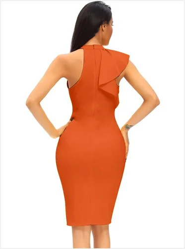 Vista 4 de Vestido de fiesta de cóctel ajustado a la moda con volantes de un hombro sin mangas para mujer