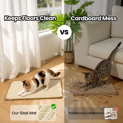 Vista 2 de Conlun Rascador de pared para gatos, alfombrilla rascador de sisal de doble Beige